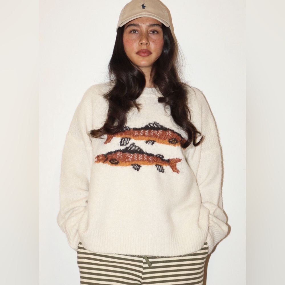 Bailey Rose Cozy Fish Pattern Sweater Cream